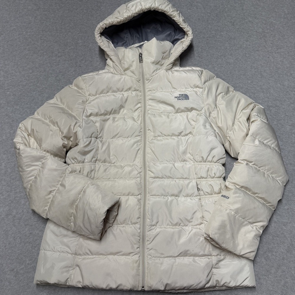 The North Face Jacket Womens Large White 550 Down Hooded Puffer Quilted Outdoor